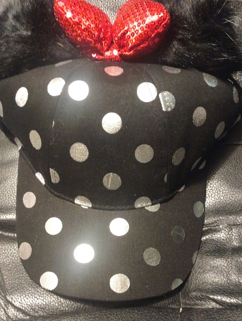 Disney Black Polka Dot Hat with Red Sequin Bow
